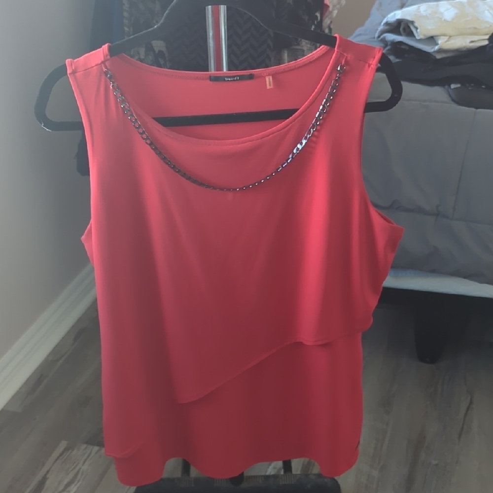 Women's Red Sleeveless Top with Chain Detail